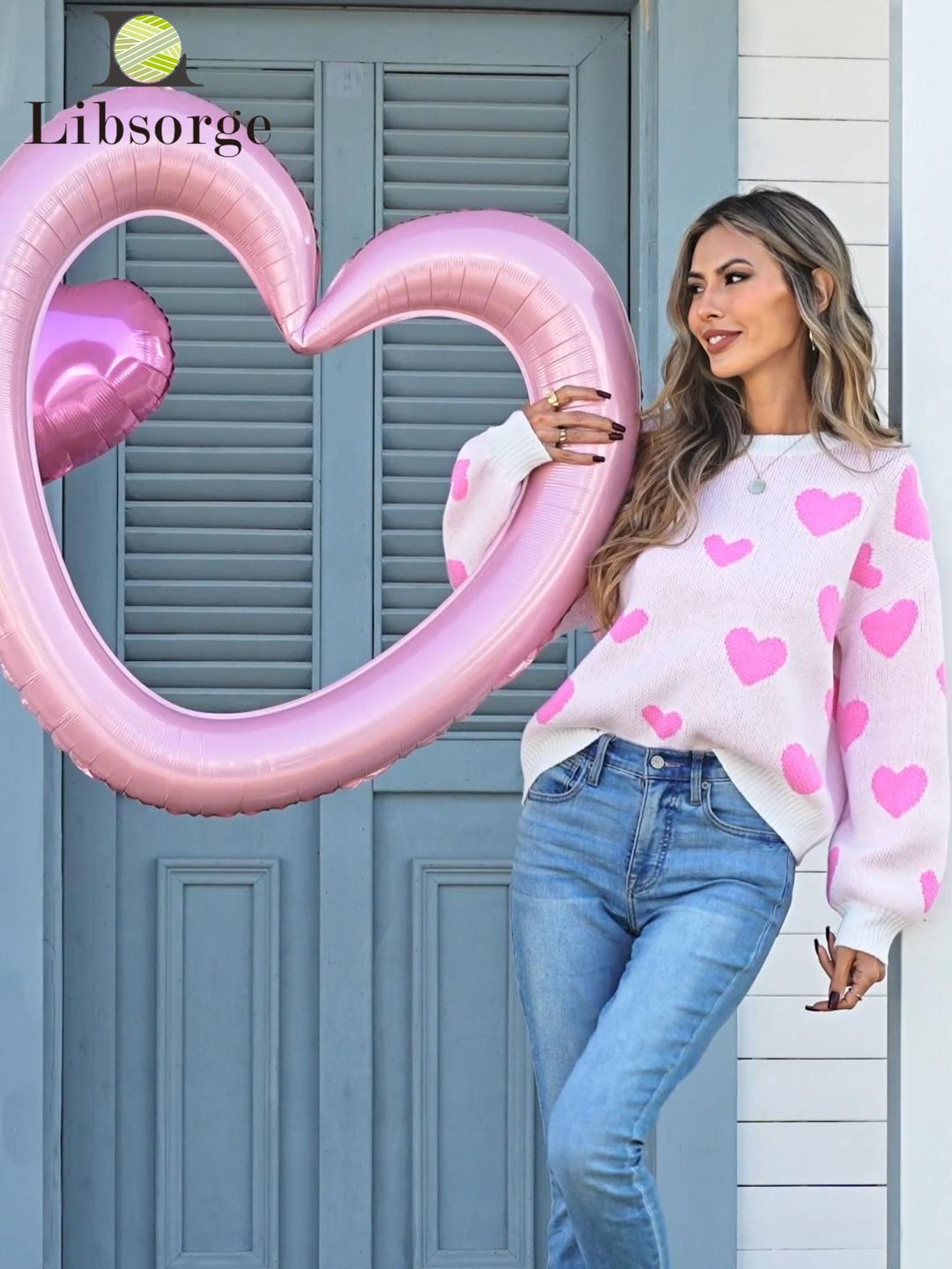 Libsorge Womens Valentine Heart Sweater 2026 Valentines Day Trendy